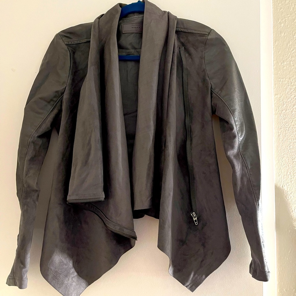 Grey faux leather and suede jacket